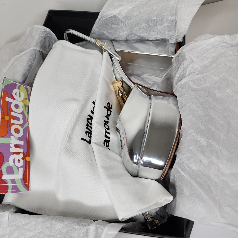 Larroude Ari Metallic Leather Ankle Strap Platform Sandals Size 8 - Picture 8 of 11